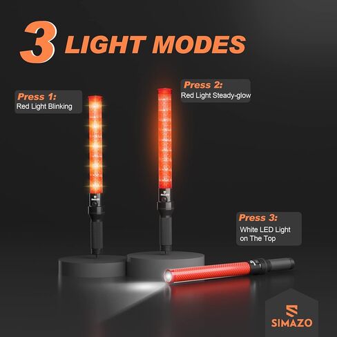 2 Pack Traffic Wand, 16 Inch Traffic Control Wand with White LED on Top, Traffic Safety Signal Baton with 3 Flashing Modes for Parking Guides, Car Directing, Air Marshalling in Kuwait