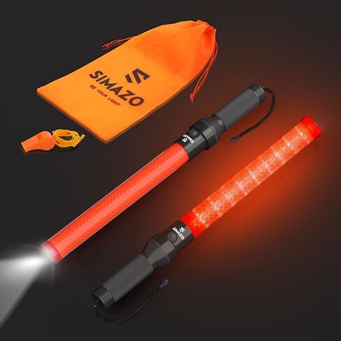 2 Pack Traffic Wand, 16 Inch Traffic Control Wand with White LED on Top, Traffic Safety Signal Baton with 3 Flashing Modes for Parking Guides, Car Directing, Air Marshalling in Kuwait