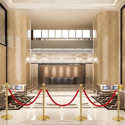 Stainless Steel Stanchion Post Queue 5 ft Red Velvet Rope Red Carpet Ropes and Poles Crowd Control Barriers Sand Injection Hollow Base and Velvet Ropes Set for Party Supplies (6 Pieces, Gold) in Kuwait