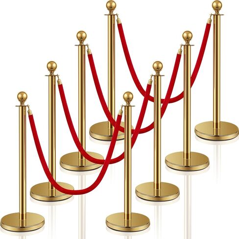 Stainless Steel Stanchion Post Queue 5 ft Red Velvet Rope Red Carpet Ropes and Poles Crowd Control Barriers Sand Injection Hollow Base and Velvet Ropes Set for Party Supplies (6 Pieces, Gold) in Kuwait