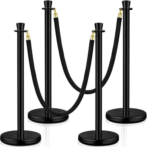 Wesiti 4 Pcs Stainless Steel Stanchion Post 2 Pcs 5 ft Velvet Rope Carpet Ropes and Poles Stanchions and Velvet Ropes Crowd Control Barriers Rope Safety Barriers for Party Theater (Silver, Black) in Kuwait
