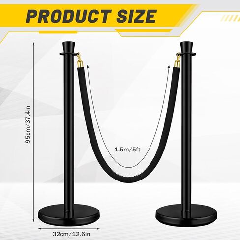 Wesiti 4 Pcs Stainless Steel Stanchion Post 2 Pcs 5 ft Velvet Rope Carpet Ropes and Poles Stanchions and Velvet Ropes Crowd Control Barriers Rope Safety Barriers for Party Theater (Silver, Black) in Kuwait