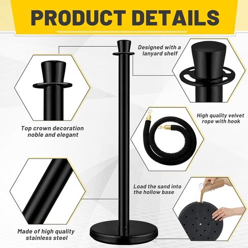Wesiti 4 Pcs Stainless Steel Stanchion Post 2 Pcs 5 ft Velvet Rope Carpet Ropes and Poles Stanchions and Velvet Ropes Crowd Control Barriers Rope Safety Barriers for Party Theater (Silver, Black) in Kuwait