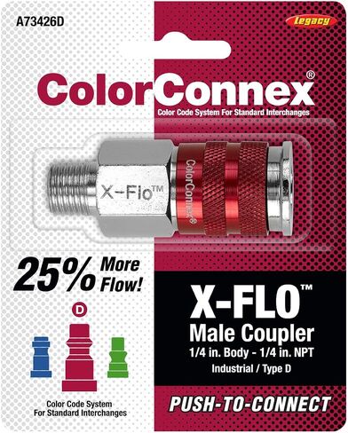 وصلة توصيل ColorConnex X-Flo، نوع صناعي D، 1/4 بوصة MNPT، أحمر - A73426D in Kuwait