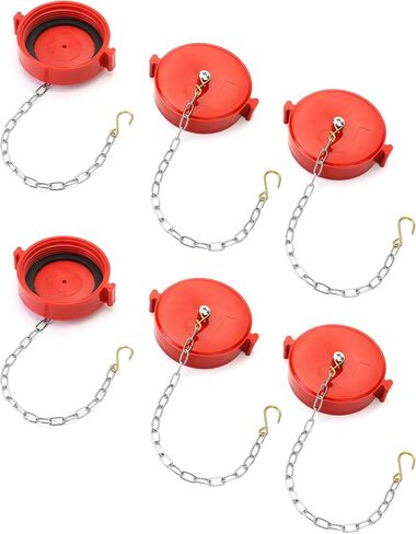 QWORK 2-1/2 Inch NST/NH Fire Hose Connection Standpipe Cap Fitting with Chain - 12 Pack Red Thermoplastic, Anti-Theft FDC Cap in Kuwait