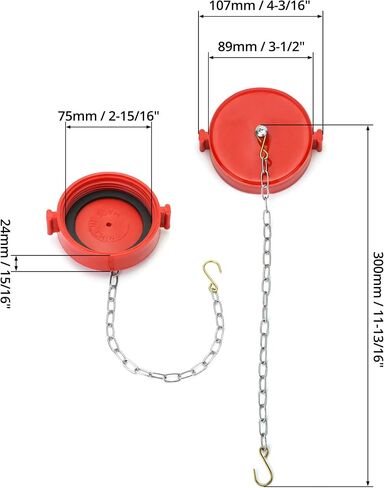 QWORK 2-1/2 Inch NST/NH Fire Hose Connection Standpipe Cap Fitting with Chain - 12 Pack Red Thermoplastic, Anti-Theft FDC Cap in Kuwait