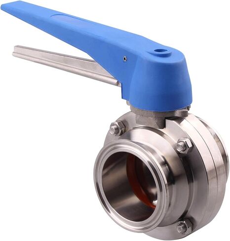 DERNORD 1.5 inch Tri Clamp Butterfly Valve with Blue Trigger Handle Stainless Steel 304 Tri Clamp Clover (1 Inch Tube OD) in Kuwait