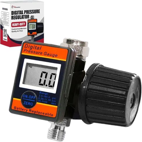LE LEMATEC Digital Air Pressure Gauge with Diaphragm Air Regulator Valve; 1/4 In. NPT Accurate Air Compressor Regulator with Digital Gauge – Up to 150 PSI; Paint Gun Air Pressure Regulator - DAR02B in Saudi Arabia