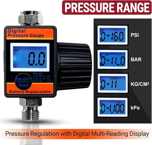 LE LEMATEC Digital Air Pressure Gauge with Diaphragm Air Regulator Valve; 1/4 In. NPT Accurate Air Compressor Regulator with Digital Gauge – Up to 150 PSI; Paint Gun Air Pressure Regulator - DAR02B in Saudi Arabia