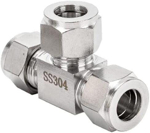 Stainless Steel 304 Reducing Compression Tee 3/8" OD x 1/4" OD x 3/8" OD 3 Ways Connector Tube Fitting, Pack of 1 in Kuwait