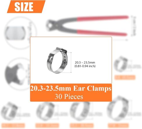 50 Pieces 6-7mm 304 Stainless Steel Single Ear Hose Clamps in Kuwait