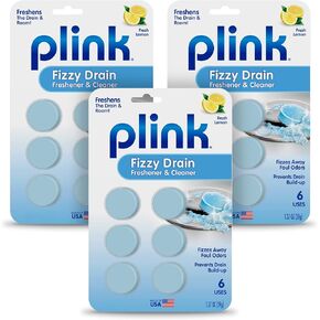 Plink Fizzy Drain Freshner, Prevents Buildup and Maintains a Clear Drain, Removes Drain Odor, Lemon Scent, 6 Tablets