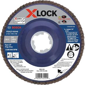 BOSCH FDX2745040 1-Piece 4-1/2 in. X-Lock Flap Disc 40 Grit Compatible with 7/8 in. Arbor Type 27 for Applications in Metal Blending and Grinding