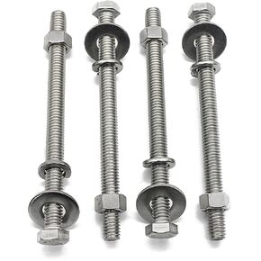 (4 Sets) 3/8-16x5 Stainless Steel Hex Head Screws Bolts, Nuts, Flat & Lock Washers, 18-8 (304) S/S, Fully Threaded by Bolt Fullerkreg in Saudi Arabia