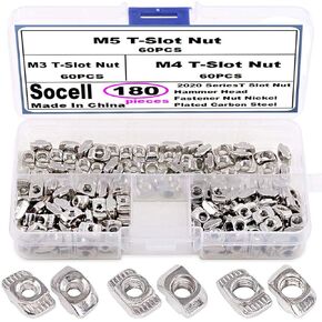 Socell 180 قطعة 2020 سلسلة T صواميل، M3 M4 M5 T فتحة صامولة مطرقة رأس قفل صامولة بالنيكل مطلي بالنيكل مجموعة متنوعة من الفولاذ الكربوني لـ 20 سلسلة من الألومنيوم - فولاذ كربوني مطلي بالنيكل in Kuwait