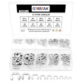 QTEATAK 200-Pcs 10-Size Stainless E-Clip Circlip External Retaining Ring Assortment Set - 304 Stainless Steel(1.5mm 2mm 2.5mm 3mm 3.5mm 4mm 5mm 6mm 7mm 8mm) in Saudi Arabia