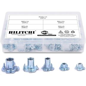 Hilitchi 105-Pcs M4 5 6 8 10 Zinc Plated Steel T Nuts Four Claw Nuts Assortment Kit for Wood Rock Climbing Holds Cabinetry Furniture in Saudi Arabia