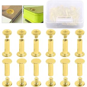Hilitchi 120-Sets M5 x 5/10 / 15/25 / 35/45 Brass Plated Phillips Chicago Screw Posts Binding Screws Assortment Kit for Scrapbook Photo Albums Binding, Leather Repair - Gold