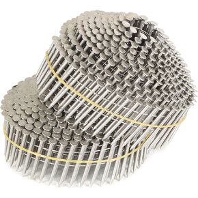 findmall 1200 Count 1-1/2-Inch x .090-Inch Ring Shank Stainless Steel Siding Nails 15-Degree Collated Wire Coil Roofing Nails. Adapted to Gun Type CN45