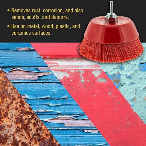 Dura-Gold 4" Abrasive Filament Nylon Bristle Cup Brush - 5/8" 11 Thread, 1/4" Hex Drill Shank Arbor, Coarse Grit Angle Grinder Brush for Truck Bed Liner Surface Prep, Sanding, Rust & Paint Removal in Saudi Arabia