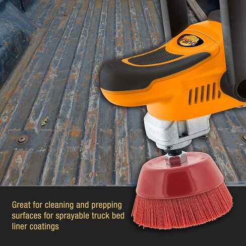 Dura-Gold 4" Abrasive Filament Nylon Bristle Cup Brush - 5/8" 11 Thread, 1/4" Hex Drill Shank Arbor, Coarse Grit Angle Grinder Brush for Truck Bed Liner Surface Prep, Sanding, Rust & Paint Removal in Saudi Arabia