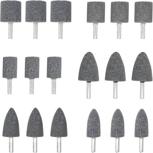 18 Pieces 2 Different Shapes Head Mounted Stone Point Abrasive Grinding Wheels Bit Set with 1/4" (6mm) Mandrel for Dremel Rotary Tools in Saudi Arabia