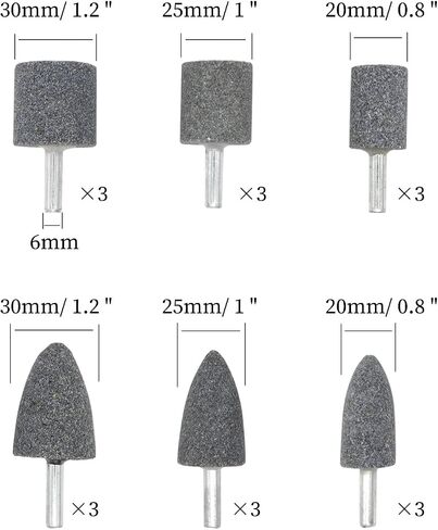 18 Pieces 2 Different Shapes Head Mounted Stone Point Abrasive Grinding Wheels Bit Set with 1/4" (6mm) Mandrel for Dremel Rotary Tools in Saudi Arabia