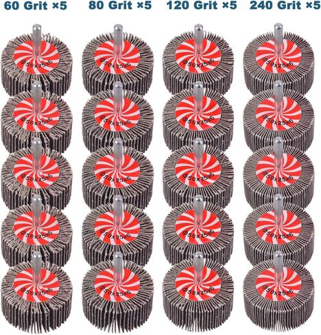 مجموعة 20 قطعة من أدوات الصنفرة ذات العجلات الكاشطة، عجلات قلابة من Mixflor مقاس 2 بوصة × 1 بوصة × 1/4 بوصة - 5 قطع من كل منها 60 80 و120 و240 حبيبة لأداة صنفرة عجلة رفرف من أكسيد الألومنيوم للحفر in Kuwait