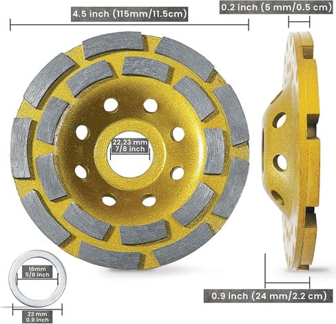 عجلة طحن الخرسانة من Ace-Tools 4 1/2 لطاحونة الزوايا، عجلة طحن خرسانة 4.5 بوصة لطحن الخرسانة والأسمنت وأحجار البناء والجرانيت والرخام، عجلة كأس ماسية 18 قطعة بفتحة أربور 7/8 بوصة in Kuwait