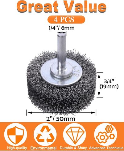 Rocaris 4 Pack 2 in Wire Wheel Brush Wire Wheel Brush for Drill Attachment | 0.0118" Carbon Steel Wire, 1/4in Shank, 20000RPM, Wire Brushes Removal Paint Rust & Corrosion in Saudi Arabia