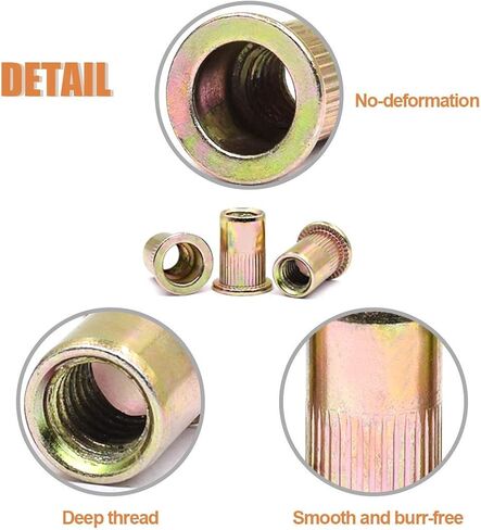 Keadic 150Pcs M6 Metric Zinc Plated Carbon Steel Rivet Nut Flat Head Threaded Insert Nutsert Kit (M6) in Kuwait