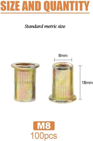 Keadic 150Pcs M6 Metric Zinc Plated Carbon Steel Rivet Nut Flat Head Threaded Insert Nutsert Kit (M6) in Kuwait