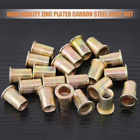 Keadic 150Pcs M6 Metric Zinc Plated Carbon Steel Rivet Nut Flat Head Threaded Insert Nutsert Kit (M6) in Kuwait