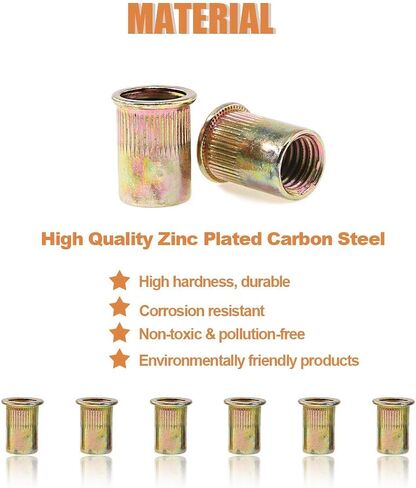 Keadic 150Pcs M6 Metric Zinc Plated Carbon Steel Rivet Nut Flat Head Threaded Insert Nutsert Kit (M6) in Kuwait