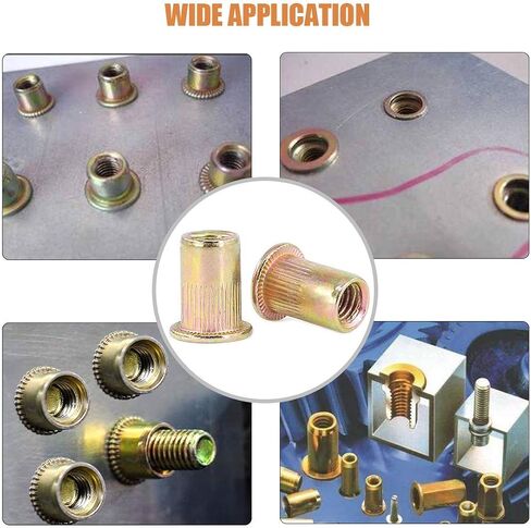 Keadic 150Pcs M6 Metric Zinc Plated Carbon Steel Rivet Nut Flat Head Threaded Insert Nutsert Kit (M6) in Kuwait