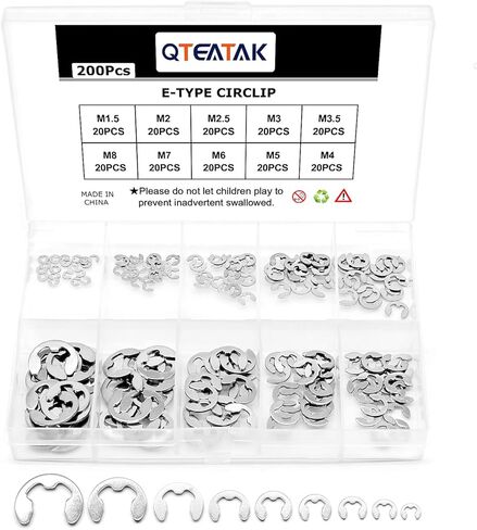 QTEATAK 200 قطعة 10 مقاسات من الفولاذ المقاوم للصدأ مشبك إحكام خارجي مجموعة متنوعة من حلقات الاحتفاظ - 304 الفولاذ المقاوم للصدأ (1.5 مم 2 مم 2.5 مم 3 مم 3.5 مم 4 مم 5 مم 6 مم 7 مم 8 مم) in Saudi Arabia
