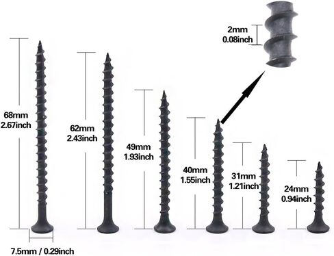 مجموعة متنوعة من برغي الجدران الجافة الخشنة رقم 7 من Hilitchi، رأس باجل، محرك فيليبس، لمسة نهائية من أكسيد الأسود، من أجل لوح لوح الجفاف، الخشب - [6 مقاسات مختلفة] in Kuwait