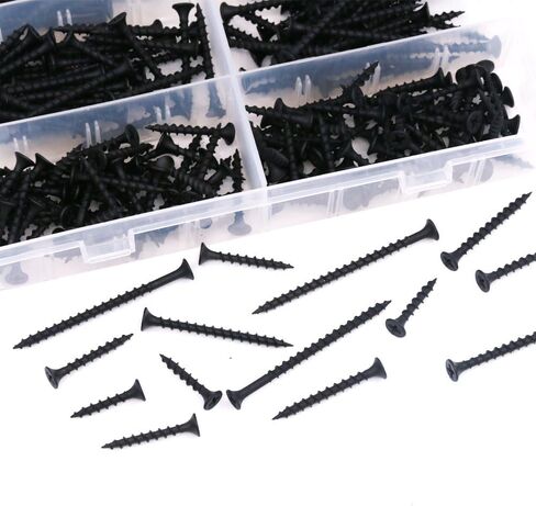 مجموعة متنوعة من برغي الجدران الجافة الخشنة رقم 7 من Hilitchi، رأس باجل، محرك فيليبس، لمسة نهائية من أكسيد الأسود، من أجل لوح لوح الجفاف، الخشب - [6 مقاسات مختلفة] in Kuwait