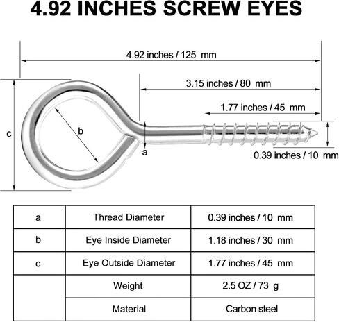 YGAOHF 5 Inch Eye Hooks Screw in Heavy Duty, 500LBS Capacity, Large Stainless Steel Eye Hooks for Hanging, Rust-Proof Black Eye Bolts for Indoor & Outdoor Heavy-Duty Applications in Saudi Arabia