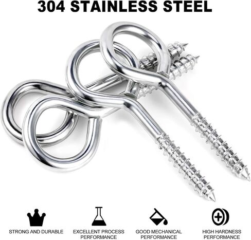 YGAOHF 5 Inch Eye Hooks Screw in Heavy Duty, 500LBS Capacity, Large Stainless Steel Eye Hooks for Hanging, Rust-Proof Black Eye Bolts for Indoor & Outdoor Heavy-Duty Applications in Saudi Arabia