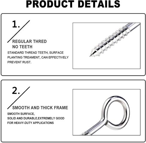 YGAOHF 5 Inch Eye Hooks Screw in Heavy Duty, 500LBS Capacity, Large Stainless Steel Eye Hooks for Hanging, Rust-Proof Black Eye Bolts for Indoor & Outdoor Heavy-Duty Applications in Saudi Arabia