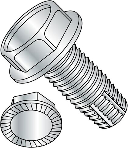Steel Thread Cutting Screw, Zinc Plated Finish, Serrated Hex Washer Head, Type F, 5/16"-18 Thread Size, 1-1/4" Length (Pack of 10) in Kuwait