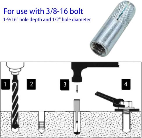 مرساة بودلون مطلية بالزنك، مقاس 3/8 بوصة - 16 خيط مرساة، قطر مرساة 1/2 بوصة، 10 عبوات in Kuwait