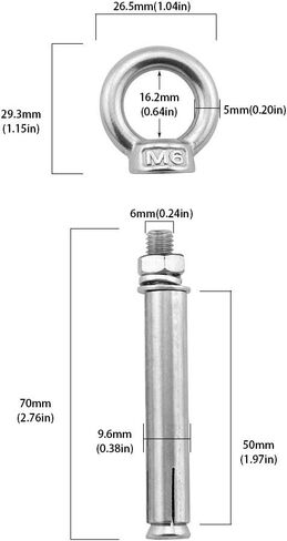 Yasorn M6 Open Cup Hook Expansion Screws Stainless Steel Ceiling Hook Bolts 5-Pack in Kuwait