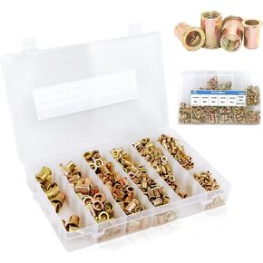 500 قطعة مجموعة صواميل البرشام SAE، تشكيلة صواميل البرشام 6#-32، 8#-32، 10#-24، 1/4"-20، 5/16"-18، 3/8"-16، 1/2"- 13، UNC الكربون الصلب الزنك مطلي الانتهاء من رأس مسطح الخيوط إدراج برشام المكسرات مجموعة in Kuwait