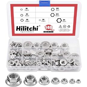 Hilitchi 140-Pcs M3 M4 M5 M6 M8 M10 M12 Hex Flange Nuts Assortment Kit - 304 Stainless Steel in Saudi Arabia