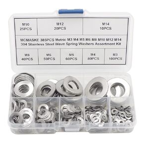 MCMASKE 385PCS Metric M3 M4 M5 M6 M8 M10 M12 M14 304 Stainless Steel Wave Spring Washers Assortment Kit in Kuwait