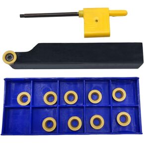 RHFGYY 5/8" CNC Face Milling Lathe Tool Holder SRAPR1616H10 + 10pcs RCMT10T3 (R5) Carbide Inserts Round milling Inserts