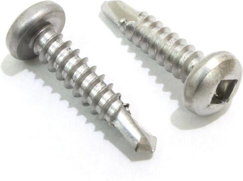 10 x 3/4" Stainless Pan Head Square Drive Sheet Metal Self Tapping Drilling Screws, (100 Pack) 410 Stainless, Choose Size and Quantity, by Bolt Dropper. in Saudi Arabia
