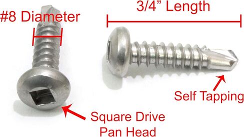 10 x 3/4" Stainless Pan Head Square Drive Sheet Metal Self Tapping Drilling Screws, (100 Pack) 410 Stainless, Choose Size and Quantity, by Bolt Dropper. in Saudi Arabia